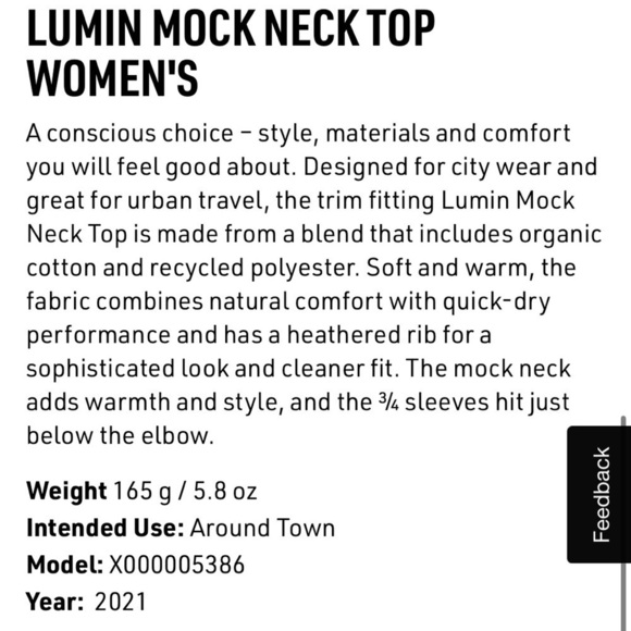 Arc'teryx Lumin Mock Neck Top Cosmic Blue Heather Size Large NWOT - Picture 8 of 9